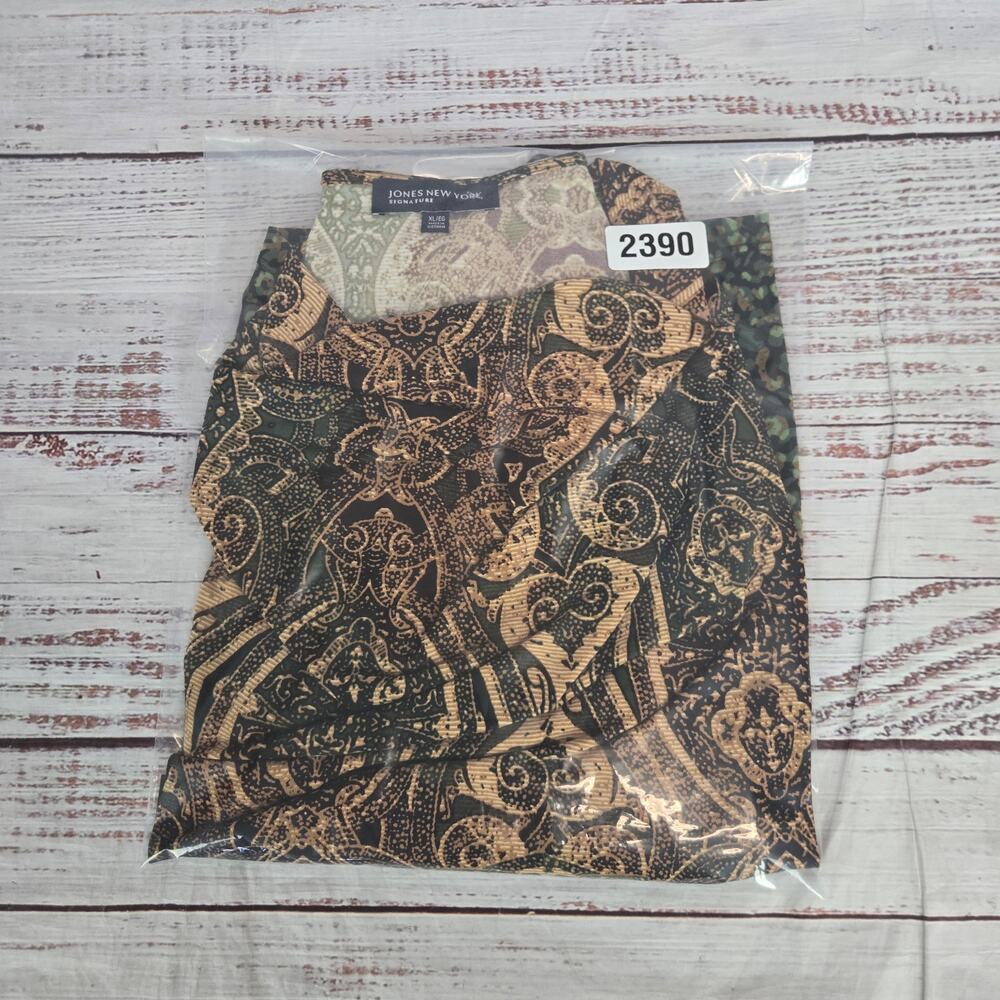 JNY Silky Drape Neck Blouse XL Whimsy Stretch Forest Fairy Casual Office NWT - Picture 10 of 10
